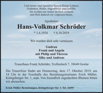 Traueranzeige von Hans-Volkmar Schröder von Salzgitter Zeitung
