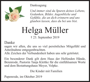 Traueranzeige von Helga Müller von Helmstedter Nachrichten