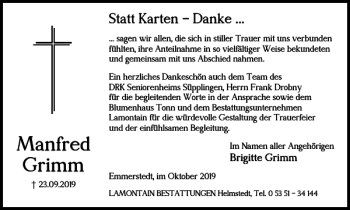 Traueranzeige von Manfred Grimm von Helmstedter Nachrichten
