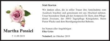Traueranzeige von Martha Possiel von Wolfsburger Nachrichten