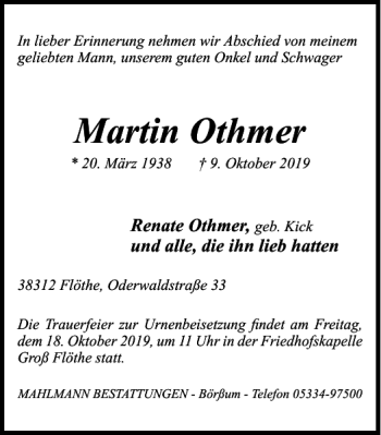 Traueranzeige von Martin Othmer von Salzgitter Zeitung