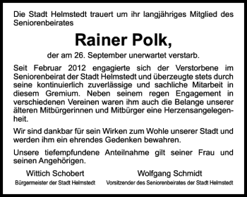 Traueranzeige von Rainer Polk von Helmstedter Nachrichten