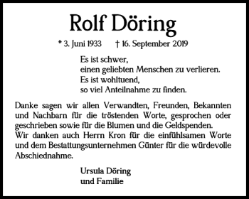Traueranzeige von Rolf Döring von Braunschweiger Zeitung