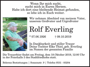Traueranzeige von Rolf Everling von Braunschweiger Zeitung