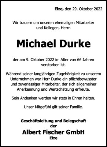 Traueranzeige von Michael Durke von Salzgitter Zeitung