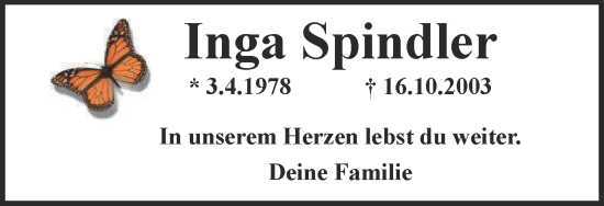 Traueranzeige von Inga Spindler von Helmstedter Nachrichten