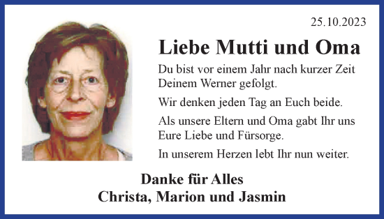 Traueranzeige von Mutti  von Braunschweiger Zeitung