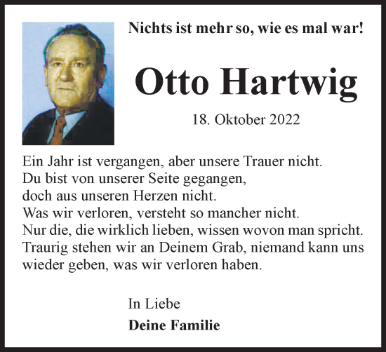 Traueranzeige von Otto Hartwig von Wolfenbütteler Zeitung