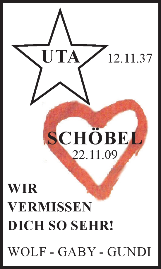 Traueranzeige von Uta Schöbel von Braunschweiger Zeitung