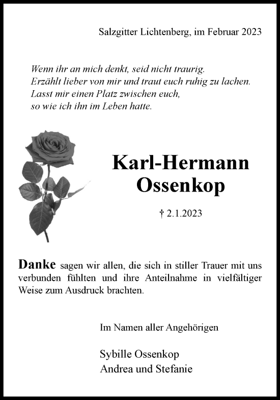 Traueranzeige von Karl-Hermann Ossenkop von Salzgitter-Zeitung