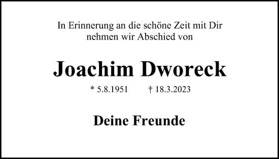 Traueranzeige von Joachim Dworeck von Braunschweiger Zeitung