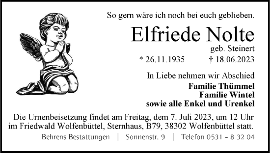 Traueranzeige von Elfriede Nolte von Braunschweiger Zeitung