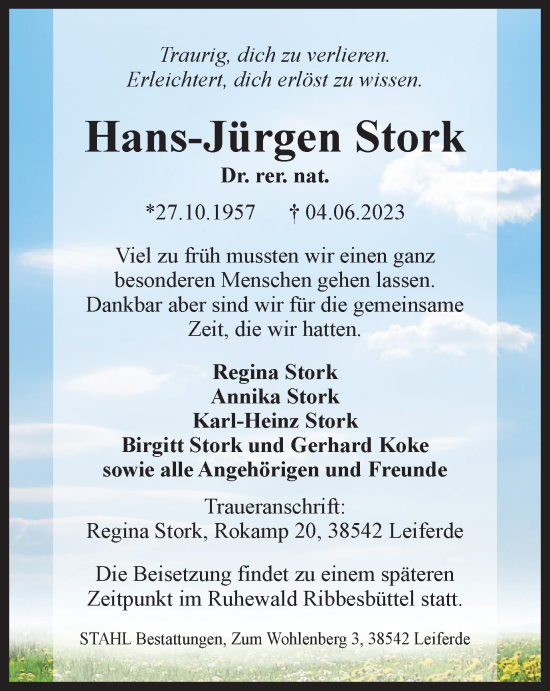 Traueranzeige von Hans-Jürgen Stork von Braunschweiger Zeitung