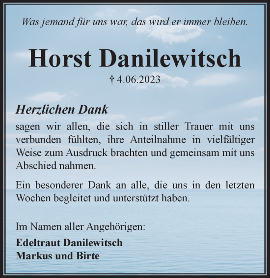 Traueranzeige von Horst Danilewitsch von Salzgitter-Zeitung