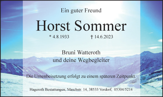 Traueranzeige von Horst Sommer von Braunschweiger Zeitung