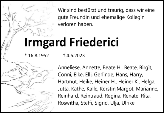 Traueranzeige von Irmgard Friederici von Braunschweiger Zeitung