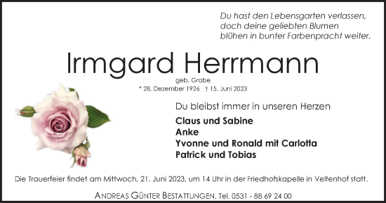 Traueranzeige von Irmgard Herrmann von Braunschweiger Zeitung
