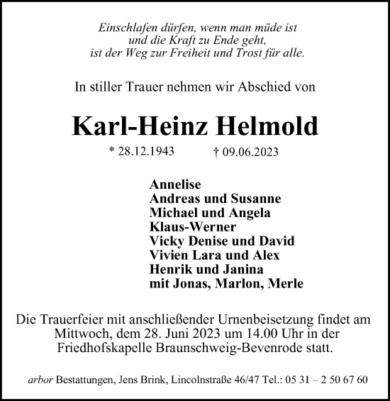 Traueranzeige von Karl-Heinz Helmold von Braunschweiger Zeitung
