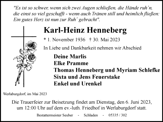 Traueranzeige von Karl-Heinz Henneberg von Wolfenbütteler Zeitung
