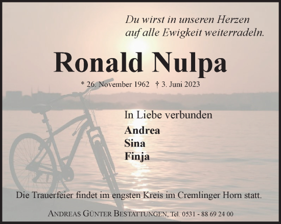 Traueranzeige von Ronald Nulpa von Braunschweiger Zeitung