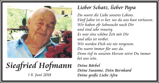 Traueranzeige von Siegfried Hofmann von Wolfsburger Nachrichten