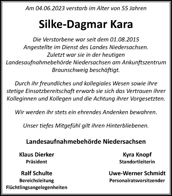 Traueranzeige von Silke-Dagmar Kara von Braunschweiger Zeitung