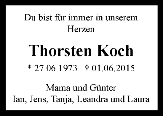 Traueranzeige von Thorsten Koch von Braunschweiger Zeitung