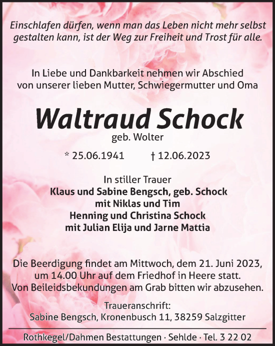 Traueranzeige von Waltraud Schock von Salzgitter-Zeitung