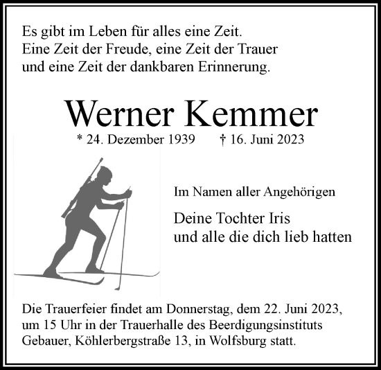 Traueranzeige von Werner Kemmer von Wolfsburger Nachrichten