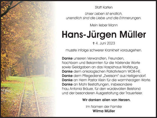 Traueranzeige von Hans-Jürgen Müller von Wolfsburger Nachrichten