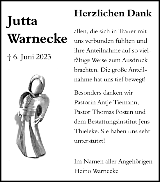 Traueranzeige von Jutta Warnecke von Wolfenbütteler Zeitung