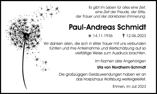 Traueranzeige von Paul-Andreas Schmidt von Wolfsburger Nachrichten
