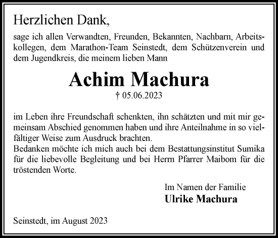 Traueranzeige von Achim Machura von Braunschweiger Zeitung