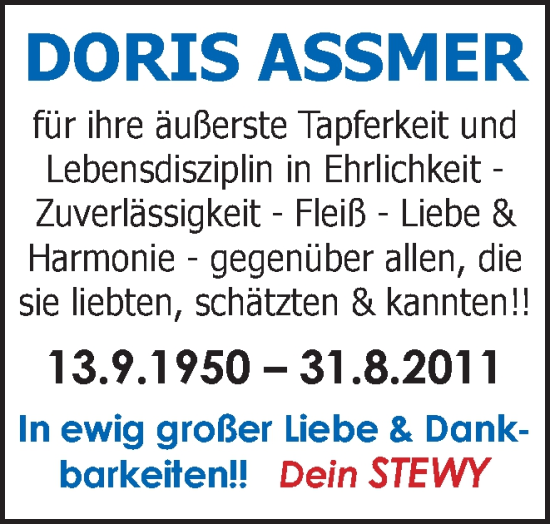 Traueranzeige von Doris Assmer von Braunschweiger Zeitung