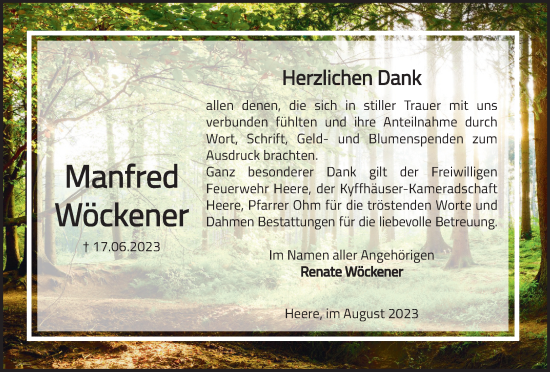 Traueranzeige von Manfred Wöckener von Salzgitter-Zeitung