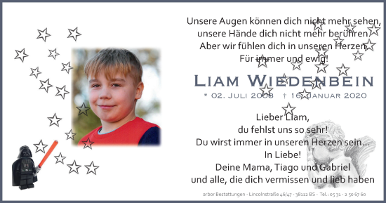Traueranzeige von Liam Wiedenbein von Braunschweiger Zeitung