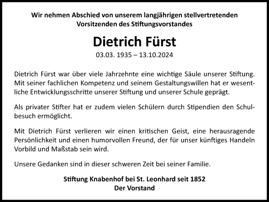 Traueranzeige von Dietrich Fürst von Braunschweiger Zeitung