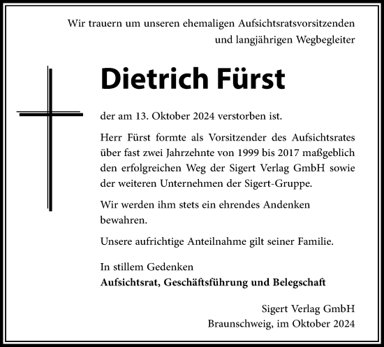 Traueranzeige von Dietrich Fürst von Braunschweiger Zeitung