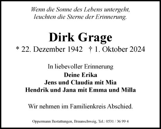 Traueranzeige von Dirk Grage von Braunschweiger Zeitung