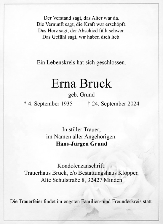 Traueranzeige von Erna Bruck von Braunschweiger Zeitung