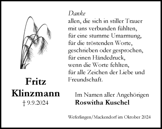 Traueranzeige von Fritz Klinzmann von Helmstedter Nachrichten