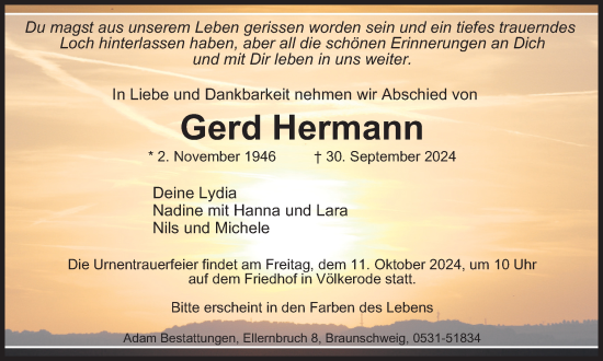 Traueranzeige von Gerd Hermann von Braunschweiger Zeitung