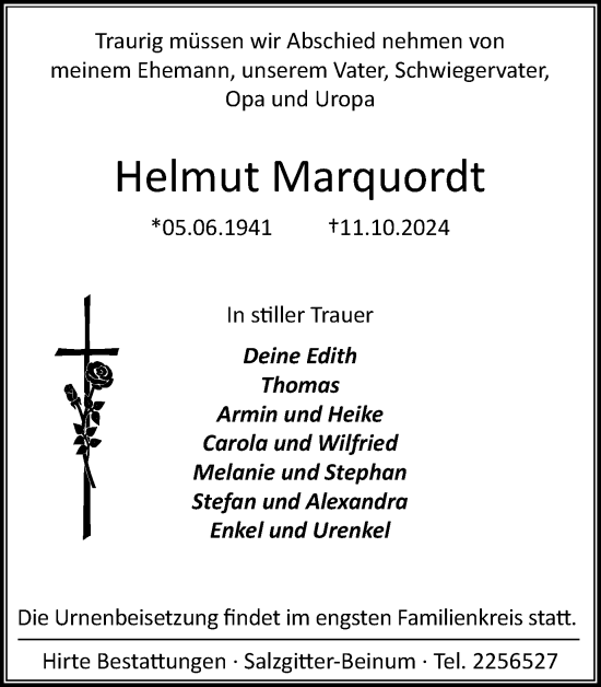 Traueranzeige von Helmut Marquordt von Salzgitter-Zeitung