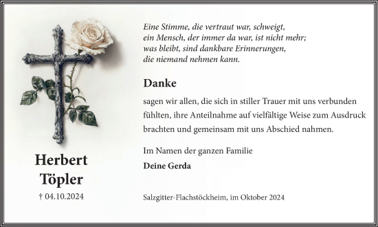Traueranzeige von Herbert Töpler von Salzgitter-Zeitung