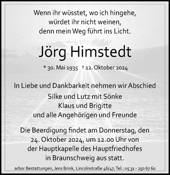 Traueranzeige von Jörg Himstedt von Braunschweiger Zeitung