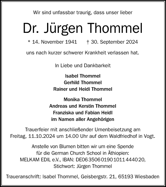 Traueranzeige von Jürgen Thommel von Braunschweiger Zeitung