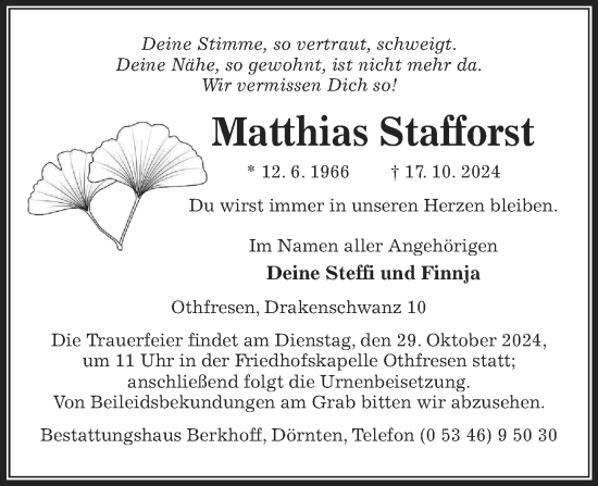 Traueranzeige von Matthias Stafforst von Salzgitter-Zeitung