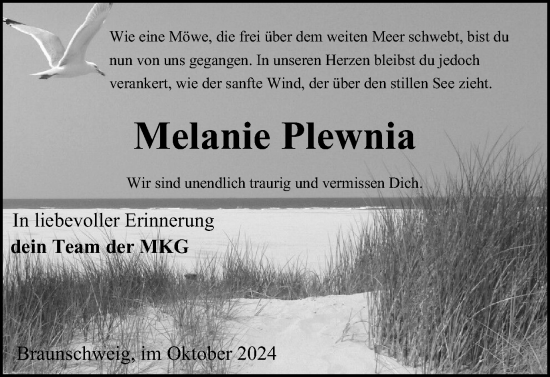 Traueranzeige von Melanie Plewnia von Braunschweiger Zeitung