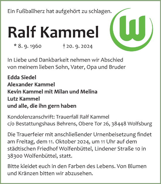 Traueranzeige von Ralf Kammel von Wolfenbütteler Zeitung