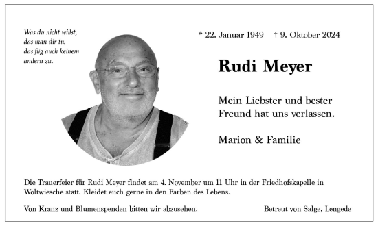 Traueranzeige von Rudi Meyer von Peiner Nachrichten